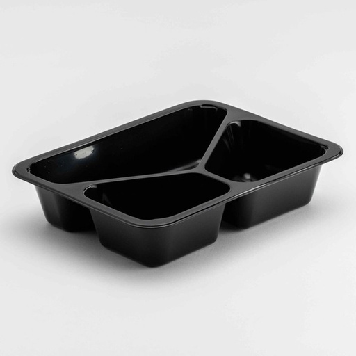 [10069] Plastiek Menuschaal Rechthoekig 3-vaks H45 zwart (227x178x49H) 50 st