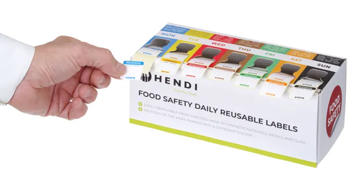 [16379] 850572 Jeu d'étiquettes de sécurité alimentaire - multi usage avec distributeur NL-FR-DE Hendi