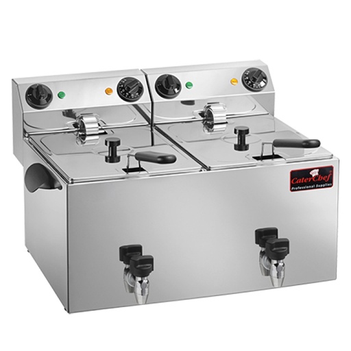 [9654] Friteuse Caterchef 9+9 Ltr Emga Met Aftapkraan