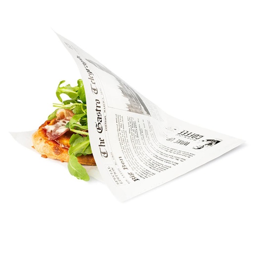 [5816] Inpakzak Hamburgerzakje Newspaper 17x17cm Sier 300 st